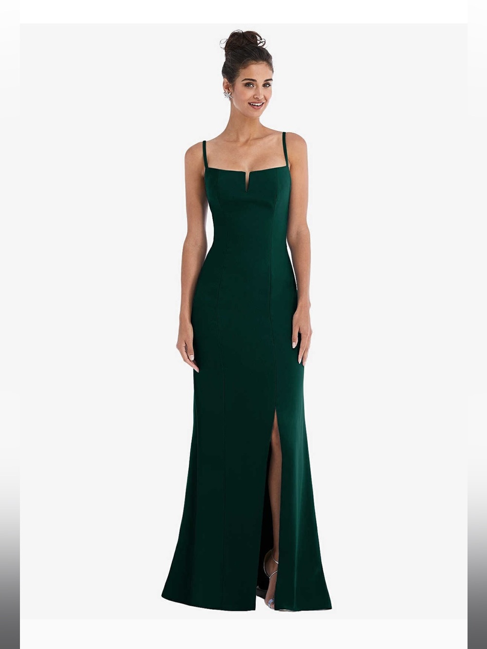 Elegant Dark Green Slip Maxi Dress with Front Slit